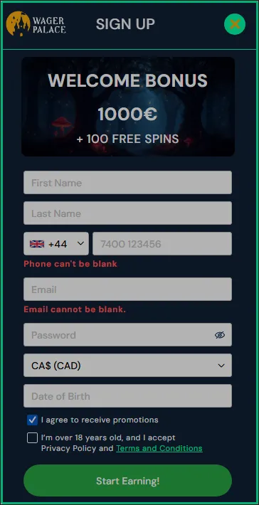 Wager Palace Casino Sign Up